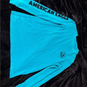 American Eagle Waffle Knit Teal Long Sleeve Thermal